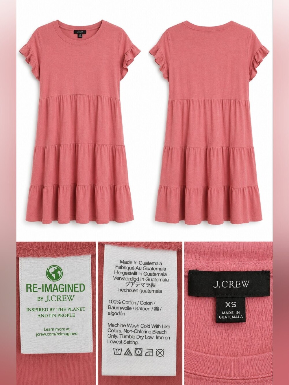 J.Crew XS Pink Tiered Ruffle Sleeve Mini Dress 100% Cotton Casual Re-Imagined